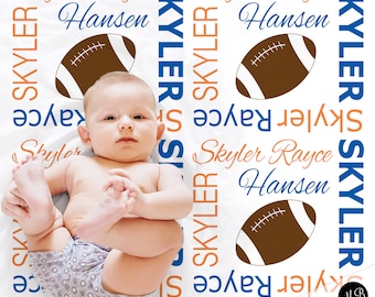 Football baby blanket, team color personalized ball theme gift, boy or girl football sports name blanket, toddler, big kids (CHOOSE COLORS)