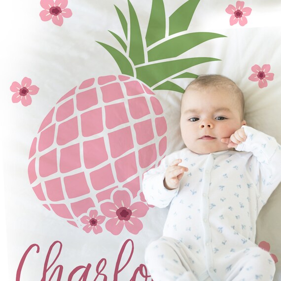 Pineapple Baby Blanket Personalized Girl Blanket With Name Newborn Pineapple Baby Gift Pink Pineapple Pink Tropical CHOOSE COLORS Etsy