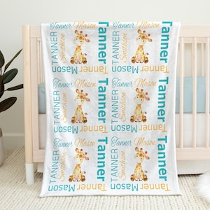 Personalized giraffe blanket custom baby name blanket with giraffes safari baby gift safari swaddle monogram baby shower newborn gift
