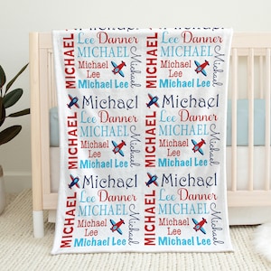 Airplane baby boy blanket, personalized pilot swaddle blanket, plane blanket with name, airplane baby gift, boy or girl avitation blanket