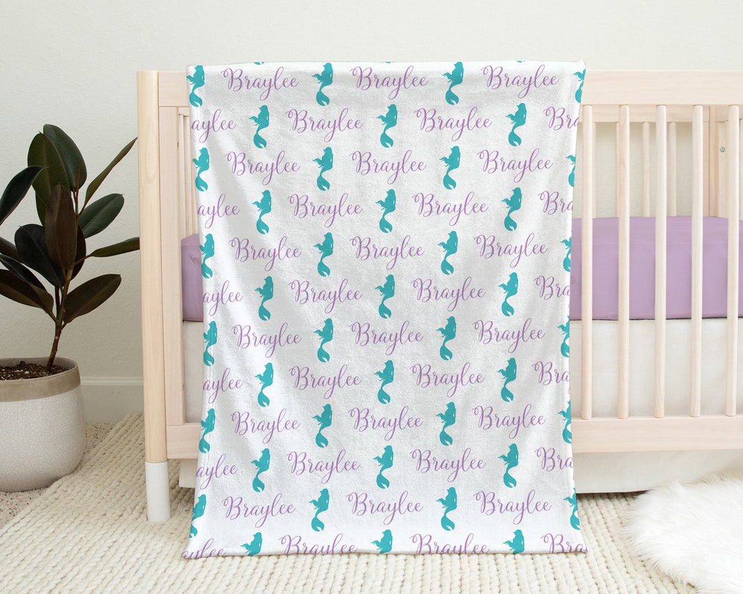 Mermaid Name Blanket, Personalized Mermaid Tail Newborn Swaddle Blanket