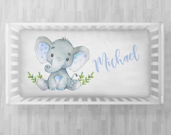 Elephant boy's crib sheet, personalized baby crib sheet, boy or girl, elephant crib sheet baby name- custom fitted crib sheet- choose color