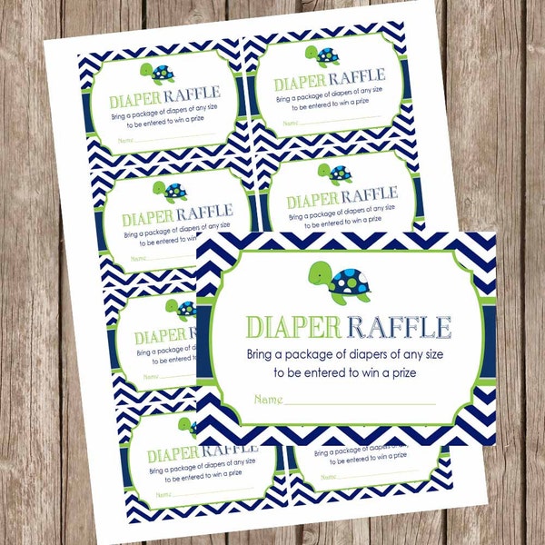 Sea turtle baby shower diaper raffle ticket- chevron diaper raffle- lime green and navy- baby shower-  st1 INSTANT DOWNLOAD