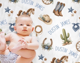 Western baby name blanket, personalized cowboy boots blanket with name, boys newborn western theme baby shower gift