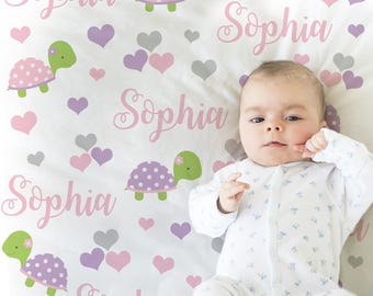 Personalized Turtle Baby Blanket: Polka Dot Swaddle, Custom Colors