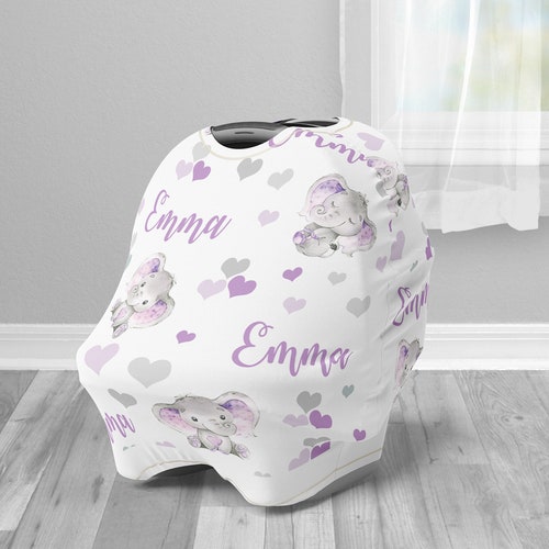 Pink & Grey Baby Car Seat Canopy Cover With Name Personalized Etsy
