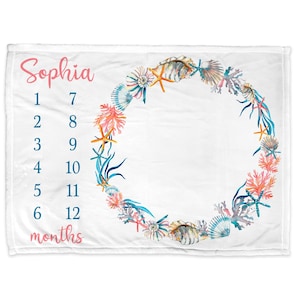 Ocean monthly milestone blanket baby growth blanket sea shore baby blanket, ocean baby gift, monthly milestone photo blanket gift for girl