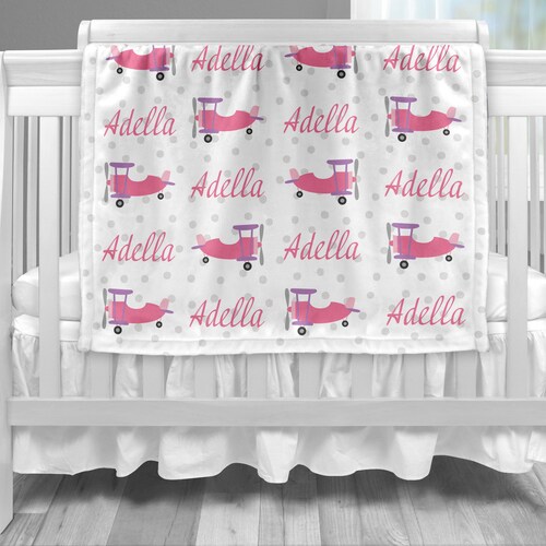 Pink Airplane Baby Name Blanket Girl Aviation Blanket Etsy