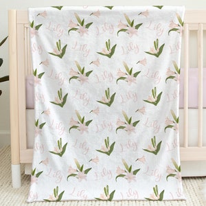 Lily personalized girls blanket, newborn baby name blanket with lily flowers, spring baby girl name swaddle, floral lillies baby gift