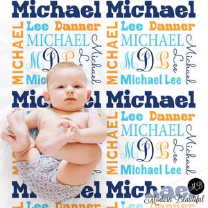 Baby boy personalized monogram name blanket, boy initials monogram swaddle blanket, newborn monogrammed baby gift, name only (CHOOSE COLORS)