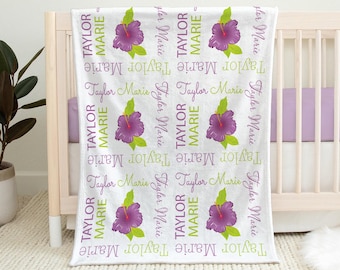 Personalized Hibiscus Flower Baby Blanket: Hawaiian Newborn Girl Nursery