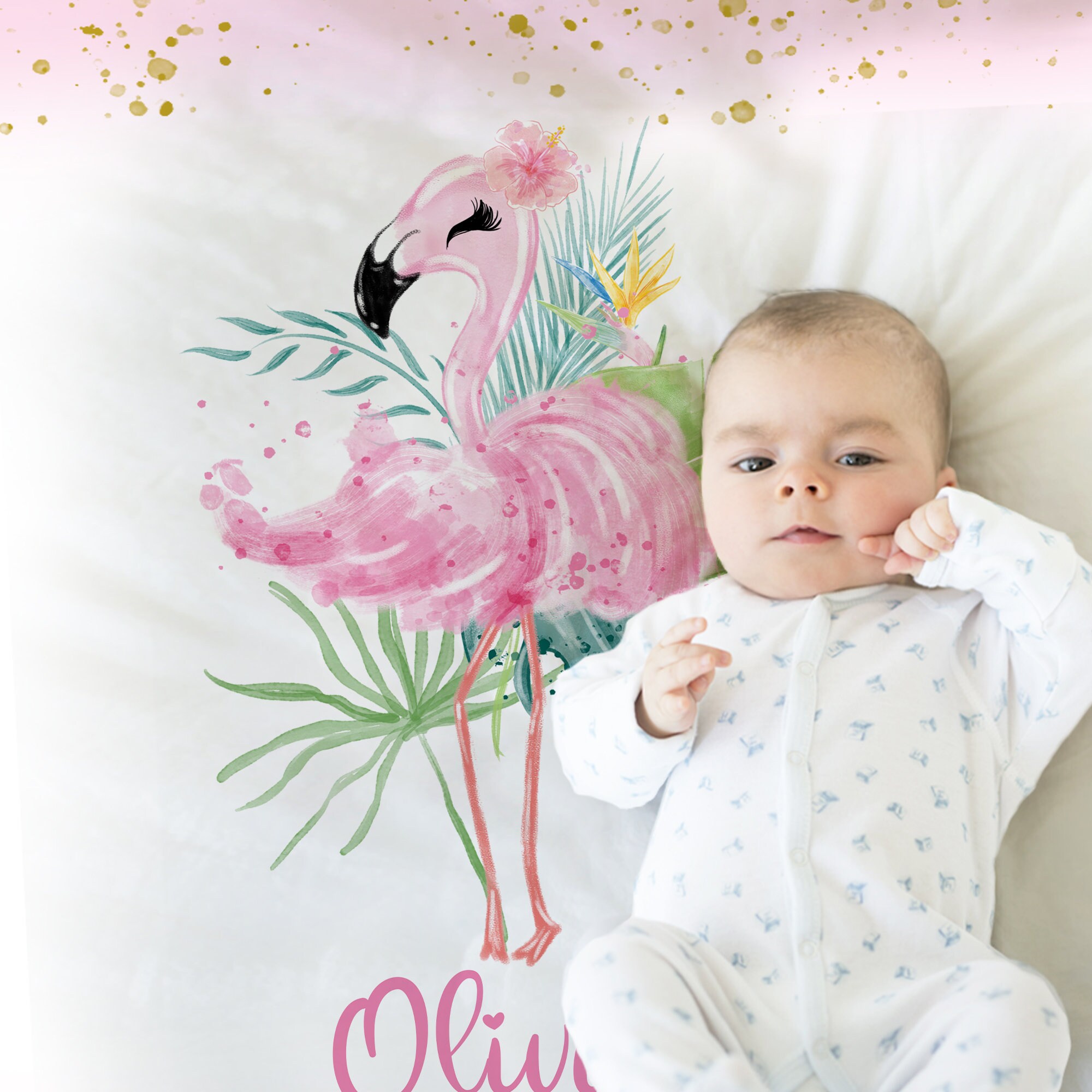 Pink Flamingo Baby Blanket Tropical Flowers and Flamingo Newborn Name Blanket Personalized Baby Girls Flamingo Swaddle Floral Baby Gift Etsy
