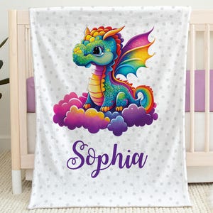 Dragon baby blanket for girl personalized with dragon and name swaddle blanket, newborn rainbow dragon baby gift, girl dragon blanket