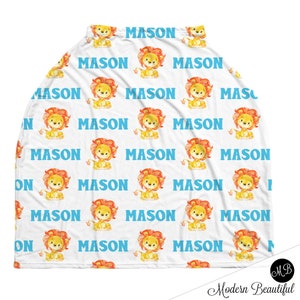 Baby lion baby car seat canopy, safari infant car seat cover, boy, girl, personalized newborn name carseat cover, nursing privacy, lion gift image 2