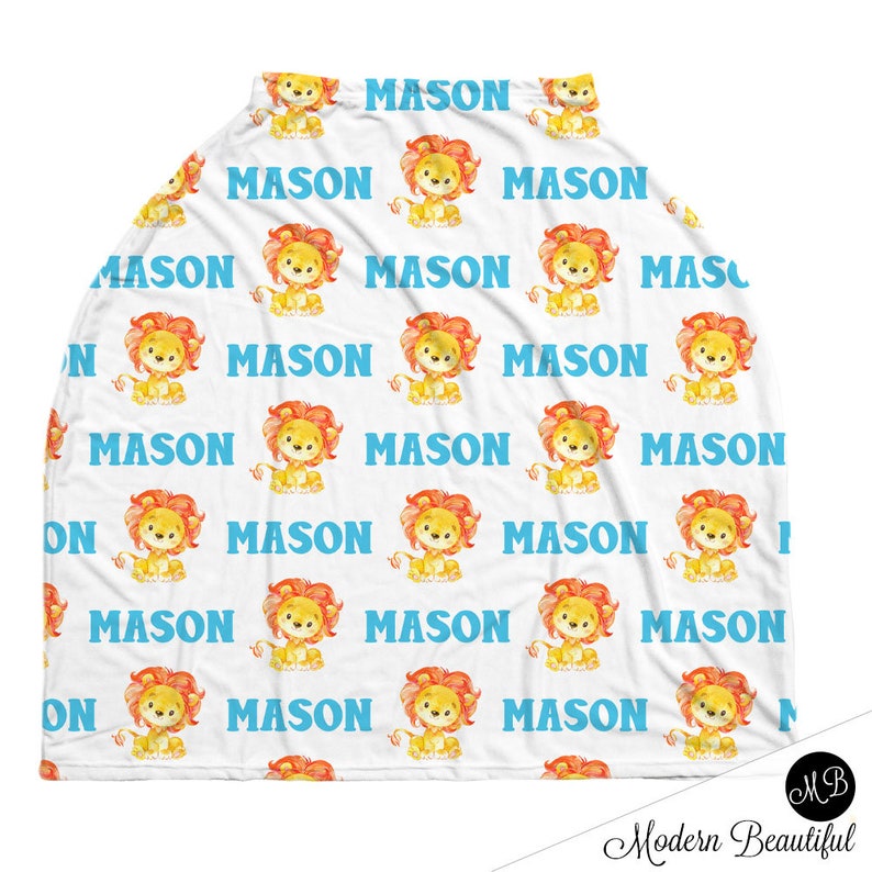 Baby lion baby car seat canopy, safari infant car seat cover, boy, girl, personalized newborn name carseat cover, nursing privacy, lion gift image 2