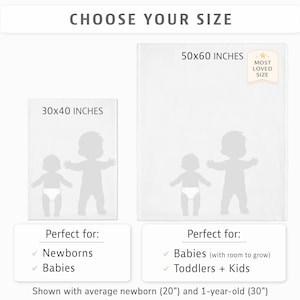 a variety of baby sizes, ranging from newborns to toddlers and kids, with a focus on the 50x60 inches size.