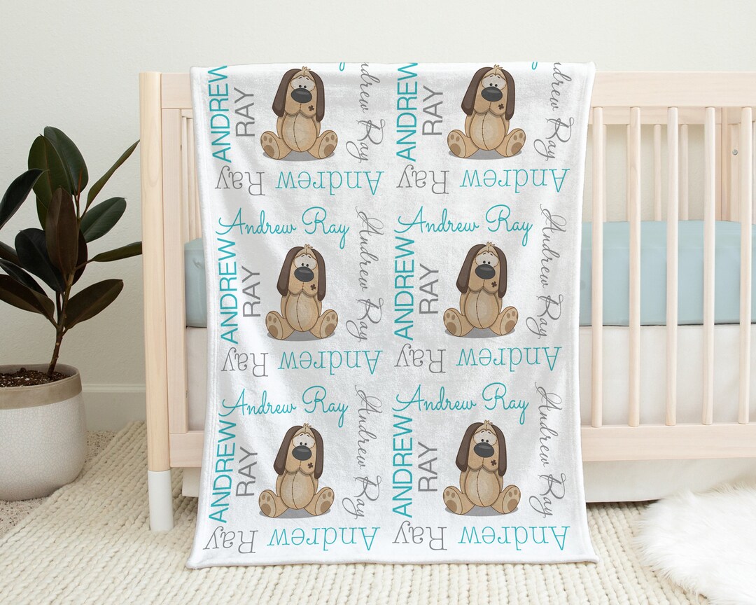 Personalized Puppy Dog Baby Blanket, Cute Boys or Girls Dog Blanket