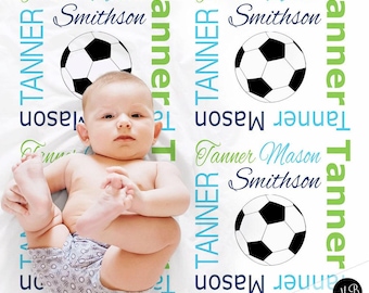 Soccer Baby Name Blanket: Boy Sports Newborn Gift