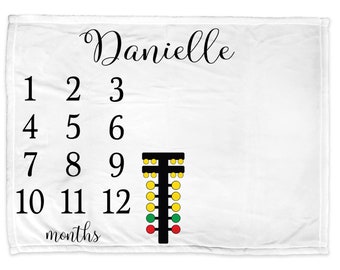 Newborn drag racing milestone baby blanket, personalized drag tree blanket monthly name growth blanket, racing theme baby gift, boy or girl