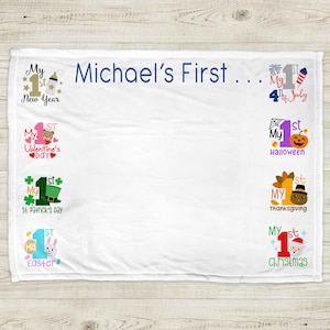 Baby's first holiday milestone blanket, personalized baby first holiday blanket with name, newborn baby gift, boy or girl (CHOOSE COLOR)