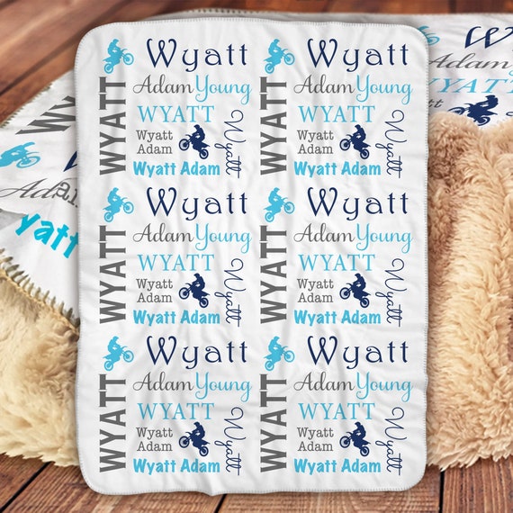 Sherpa motocross baby blanket, personalized dirt bike name gift