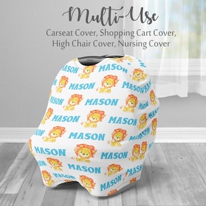 Baby lion baby car seat canopy, safari infant car seat cover, boy, girl, personalized newborn name carseat cover, nursing privacy, lion gift image 1