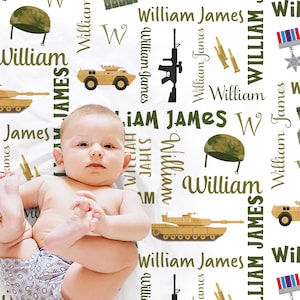 Military baby blanket, personalized army marines newborn blanket, tank baby blanket, personalized armed forces baby gift, boy name blanket