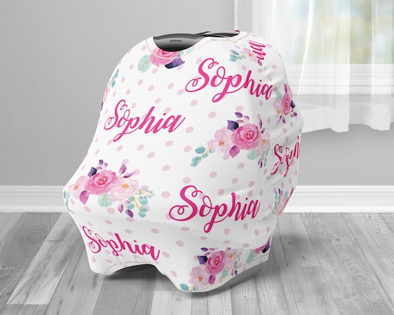 personalized baby name carseat cover nursing privacy covers girl floral custom infant car seat cover Chic floral car seat cover purple