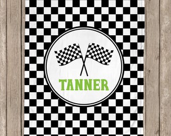 Personalized Baby Blanket: Race Flag, Checkered Pattern Toddler Gift