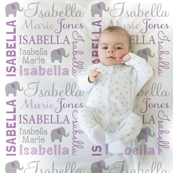 Elephant Baby Blanket, Personalized Baby Name blanket, Baby Girl, personalized baby gift, photo prop, personalized blanket, choose colors Il_570xn