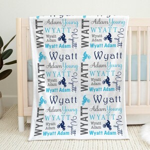 Motocross baby blanket, dirt bike swaddle blanket, motorcycle boy blanket, personalized dirt bike name blanket, motocross baby gift image 2
