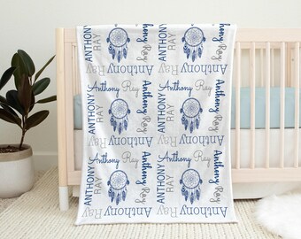 Personalized dream catcher baby blanket dream catcher boy name swaddle blanket custom newborn dream catcher baby gift