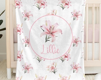 Personalized Lily Baby Blanket: Floral Name Swaddle, Spring Nursery Decor