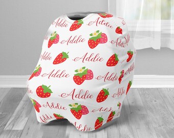 Baby car seat canopy cover, strawberries custom infant car seat cover, boy or girl, personalized name carseat cover, nursing privacy