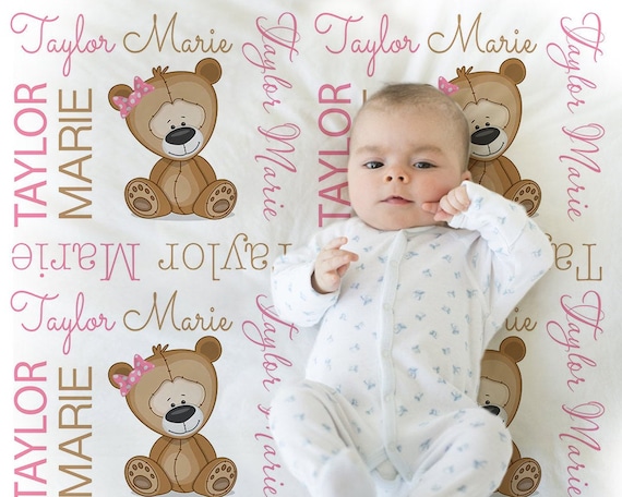 Teddy Bear Name Blanket Girl Pink Bear Personalized Blanket Custom Blanket For Girl Baby Blanket Personalized Blanket Choose Colors By Modern Beautiful Catch My Party