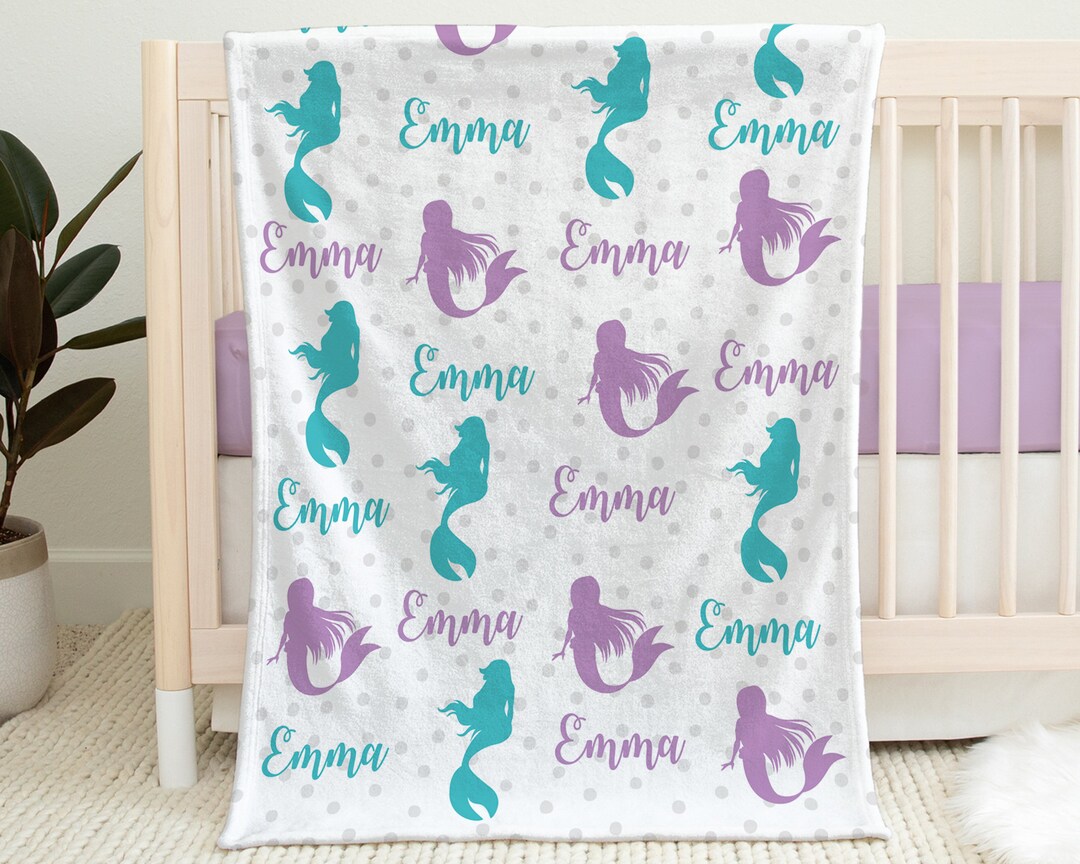 Personalized Aqua Mermaid Baby Blanket, Newborn Mermaids Girls Blanket
