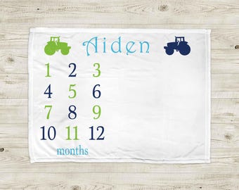 Tractor milestone photo baby blanket, personalized baby gift, boy baby blanket, monthly milestone baby blanket, baby growth blanket, farm