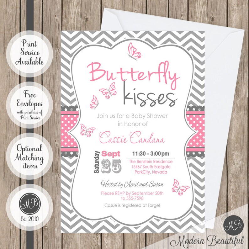 Butterfly kisses baby shower invitation butterfly baby shower Etsy
