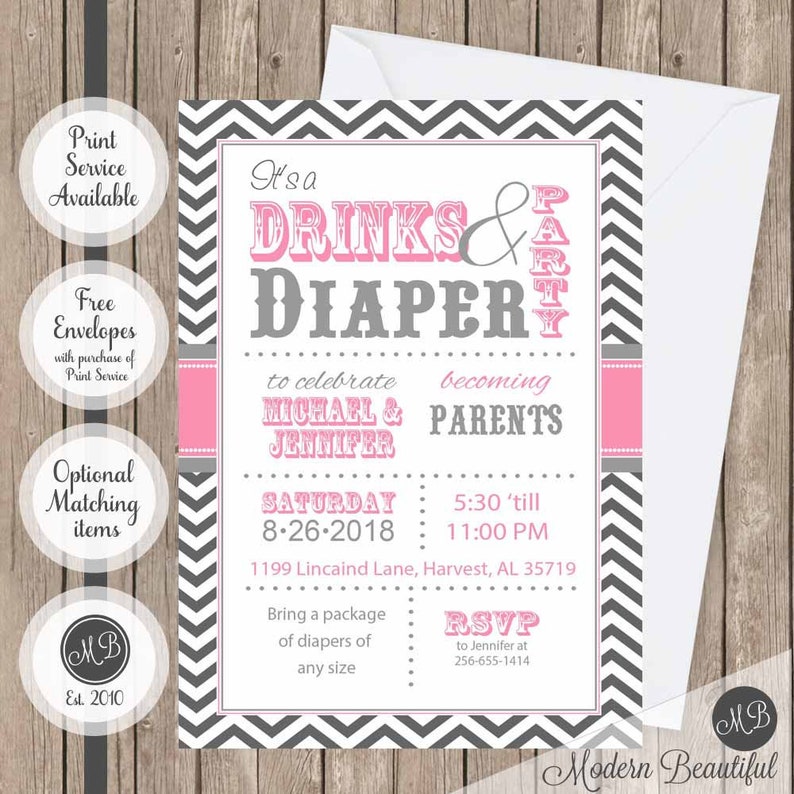Couples Baby Shower Invitation Drinks And Diaper Pink Co Ed Etsy Couples Baby Shower Invitation Drinks And Diaper Pink Co Ed Etsy