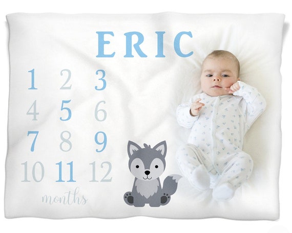 personalized baby milestone blanket boy