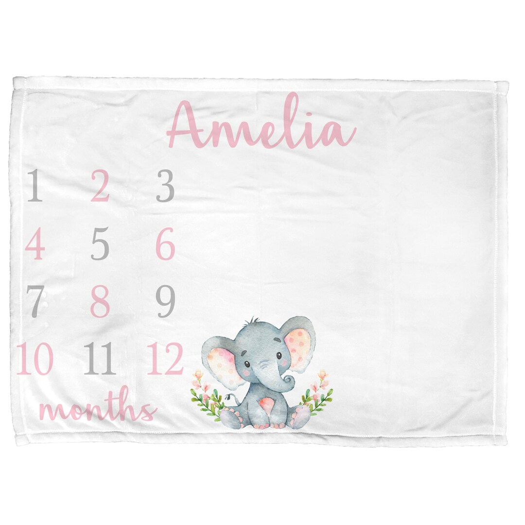 Personalized Elephant Baby Milestone Blanket - 'Love You To The Moon' First Year Photo Blanket (Pink, 38x28) - View #5