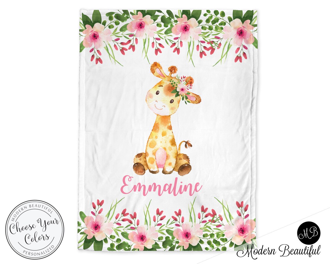 Floral Giraffe Baby Blanket Newborn Girl Giraffe Blanket With Etsy