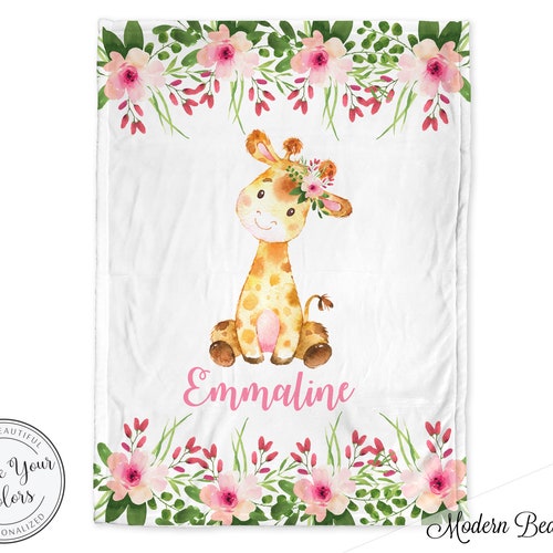Floral Giraffe Baby Blanket Newborn Girl Giraffe Blanket With Etsy