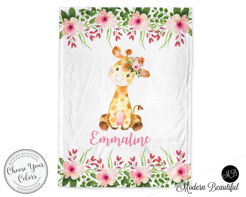 Floral Giraffe Baby Blanket Newborn Girl Giraffe Blanket With Etsy