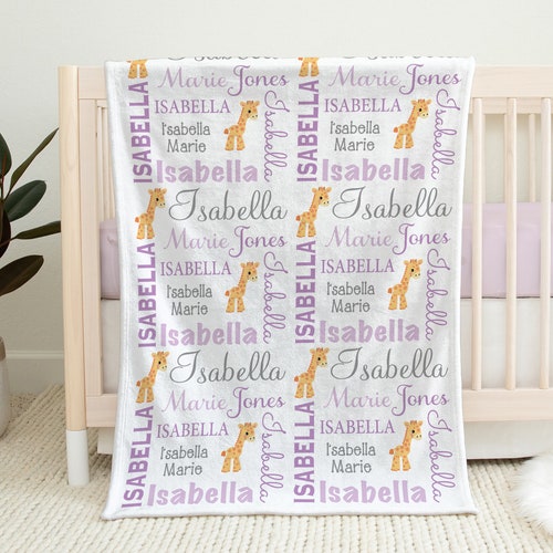 Giraffe Fleece Baby Girl Blanket Pink and Brown Personalized Etsy