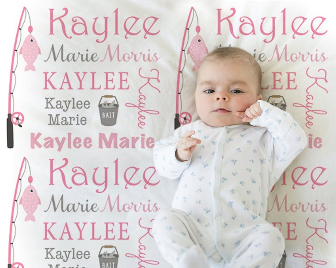 Fishing Baby Blanket for Baby Girl, Personalized Baby Gift, Fishing