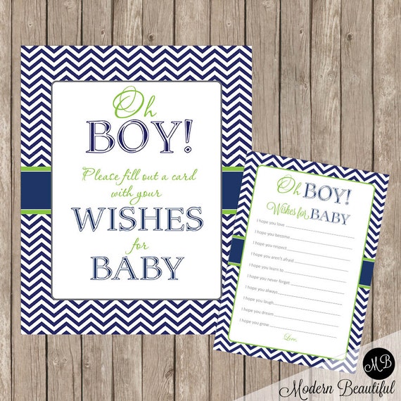 Baby Shower Wishes For Baby Card And Sign Oh Boy Lime And Navy For A