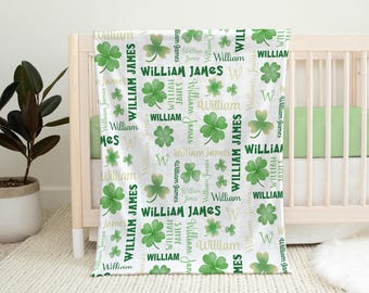 Personalized Shamrock Baby Name Blanket St Patricks day Irish gift blanket for baby shower or nursery cute shamrock swaddle blanket gift