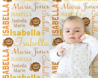 Personalized Baby Blanket With Name - Lion Design Custom Swaddle Blanket For Newborns & Toddlers