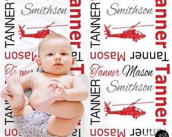 Helicopter baby blanket, personalized helicopter baby gift, helicopter blanket, boy helicopter blanket, ah64, apache,choose color